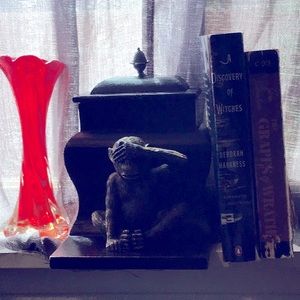 Bookend Box. “See no evil” monkey. Dark wood.
